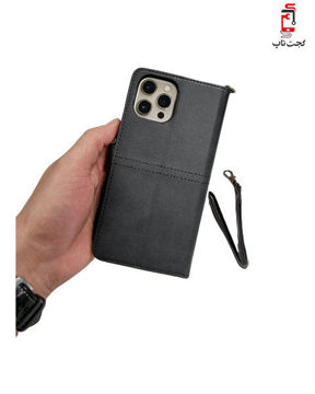 کیف-موبایل-آیفون-8-برند-JDK-به همراه-جای کارت-و-گارد مگنتی-چرمی-رنگ-مشکی
