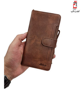 کیف-موبایل-آیفون-13Pro-برند-JDK-به همراه-جای کارت-و-گارد مگنتی-چرمی-رنگ-قهوه ای